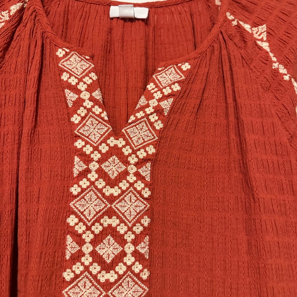 J. Jill Terracotta Embroidered Dress Boho Textured Cotton Shift | Size Small - Picture 4 of 11